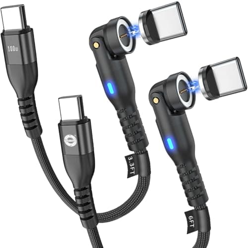 EndlesShine Magnetic USB-C Charging Cable 100W, 2-Pack 3.3FT+6FT, 9-Pin Magnetic with 90 Degree Right Angle, 180/360 Rotation, 480Mbps Data Transfer, Type-C Cable for USB-C Devices, Black - Image 1