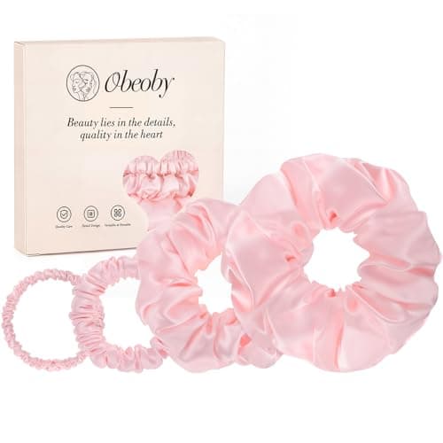 obeoby Pink Silk Scrunchies for Women 4 Pcs 100% Mulberry 19 Momme Smooth Silk Hair Ties, Women and Girls Daily Ponytail Bun Sleep Friction Care, Work Travel Sports Wrist Wear - Image 1