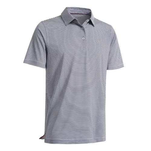 Mens Golf Shirts Moisture Wicking Dry Fit Short Sleeve Performance Sport Stripe Golf Polo Shirts for Men - Image 1