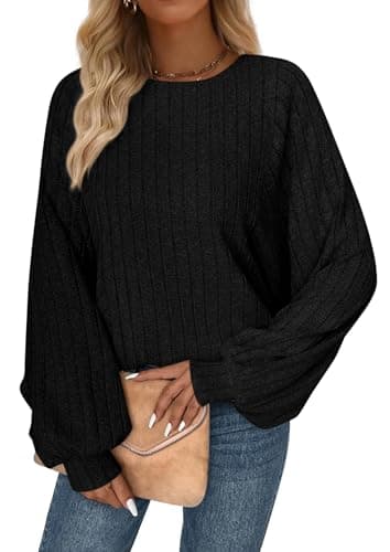 PRETTYGARDEN Womens Batwing Long Sleeve Shirts Spring Fashion 2026 Crewneck Tunic Tops Loose Fit Dressy Casual Lightweight Sweater (Black, L) - Image 1
