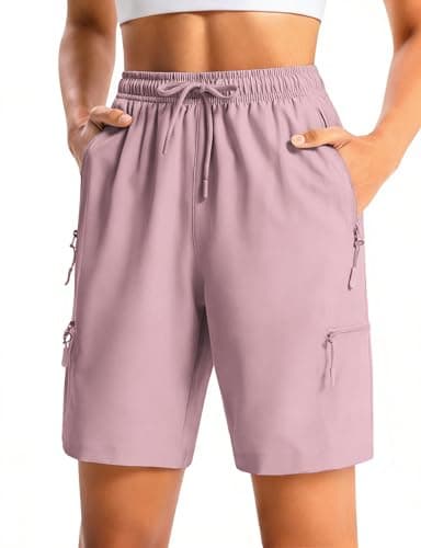 Cyasundent Women's 7" Hiking Cargo Shorts Lightweight Stretch Quick Dry Athletic Golf Summer Bermuda Shorts for Women (Pink_XXL) - Image 1