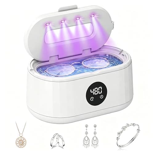 Ultrasonic Jewelry Cleaner, 50kHz Ultrasonic Cleaner Machine for Jewelry, Eyeglasses, Rings, Watch Straps, Toothbrush Heads, Dentures, Retainers, 5 Timers Cleaning Mode, 420ml 304 Stainless Steel Tank - Image 1