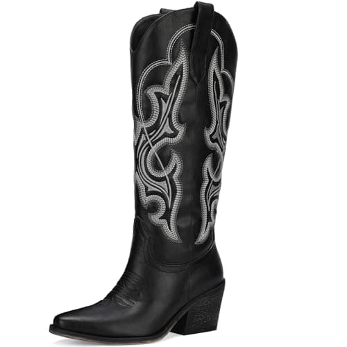 Manoloshow Beautifully Embroidered Cowboy Boots for School Outfits in Winter and Winter School Events Black Size 7 - Image 1