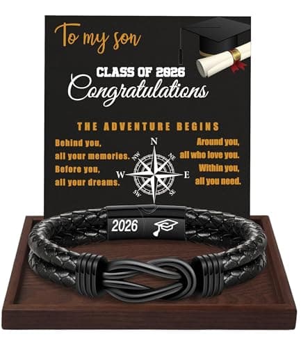 Btysun Graduation Gifts 2026 High School, College Graduation Gift for Him Leather Bracelet for Men 2026 Graduate Gift Infinity Knot Bracelets for Son - Image 1