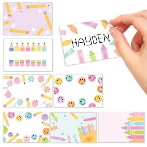 Self Adhesive Name Tags Sticker -56 Student Nametags Sticker, Cubby Name Tags for Classroom Decor, Classroom Labels for Bins, Reunion Baby Shower Birthday Party Supplies, Pastel Sticky Locker Tags - Image 1