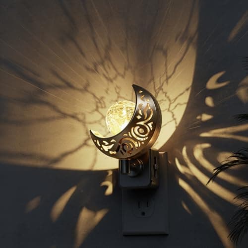 L LOHAS LED Night Lights Plug into Wall: Moon Sphere Decor Landscape Night Light, Dusk to Dawn Sensor Glass Globe Nightlight, 0-100LM Dimmable, for Bedroom Living Room Hallway - Image 1