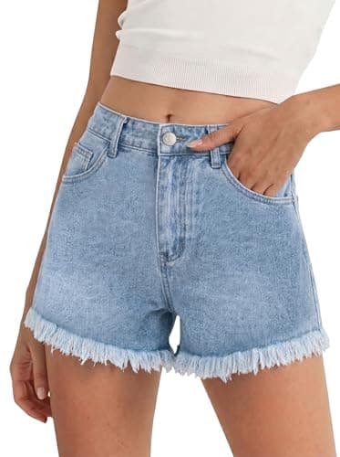 Tankaneo Jean Shorts for Women Summer Elastic High Waisted Raw Hem Denim Shorts Casual Stretchy Hot Jorts - Image 1