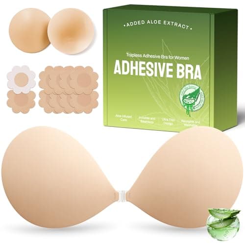MSHalo Ultra Invisible Sticky Bra Push Up, Strapless Adhesive Bra for Women's Exotic Bras, Reusable Silicone Sticky Boobs for Backless Dress (B Cup, Beige) - Image 1