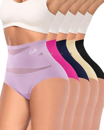 MIOTAN Women's Underwear 5 Pack Tummy Control High Waisted Postpartum Ladies Panties Compression Post Partum Nylon, Multicolor-5p, L - Image 1