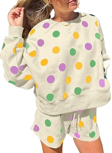 KevaMolly Women Polka Dot Drop Shoulder 2 Piece Lounge Set Multicolour XXL - Image 1