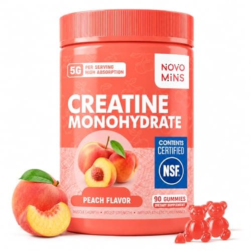 novomins Creatine Monohydrate Gummies for Men & Women, Chewables Creatine Monohydrate for Muscle Strength, Muscle Builder, Energy Boost, Pre-Workout Supplement-90 Peach - Image 1
