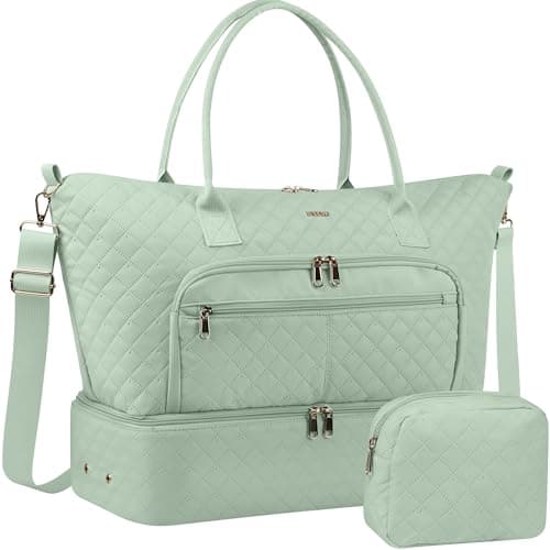 HOTOR Travel Duffle Bag for Women - Carry on Bag with Toiletry Pouch & Shoe Compartment, Large Overnight Weekender Bags for Gym, Business Trips, Sports and Hospital, Green, 17.3" x 7.9" x 13.4" - Image 1