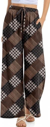 TARSE Women Linen Palazzo Pants Summer Wide Leg Casual Lounge Pant 2026 Beach Travel Vacation Outfits(MultiTwill-FlangeBlackCoffee,M) - Image 1