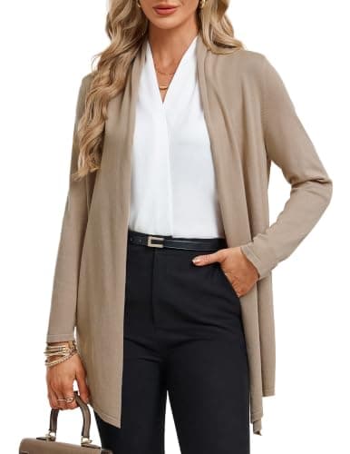 GRACE KARIN Women's Draped Open Front Cardigan Casual Long Sleeve Lightweight Cardigans Sweaters Summer Coats(Khaki,Small) - Image 1