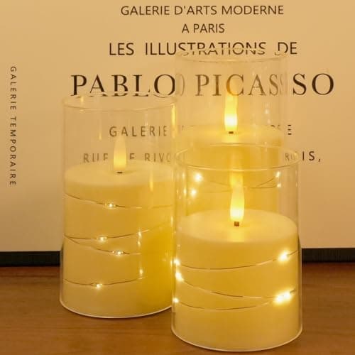 Homwamee Flickering Flameless Candles with Remote Timer- LED Candles Set of 3(4”/5”/6”), Battery Powered Candle in Glass Safe for Home/Wedding/Party/Table - Image 1