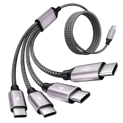 Travel & Car USB C Cable, USB C Splitter Multi Charging Cable, 4 in 1 USB C Charging Cable with 4 Type C Ports, Compatible with iPhone 17/16/15 Pro Max/Android/Galaxy S26 and More USB C Devices-5FT - Image 1