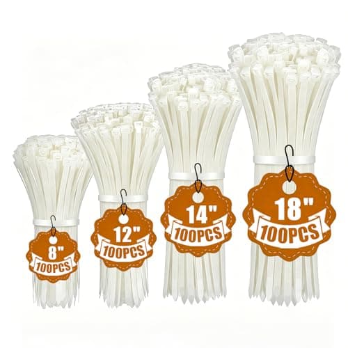 YUZE-WZDQ Zip Ties White Cable Ties Heavy Duty with 50 LBS,400 Pack Assorted Sizes 8+12+14+18 Inch,Industrial Plastic Ties With Self-Locking Adjustable More Durable Nylon Tie Wraps for Indoor Outdoor - Image 1