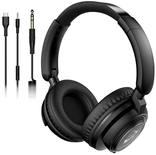 BeAttack Wired Over Ear Headphones Studio Monitor & Mixing DJ Stereo Headsets with 50mm Drivers and 1/4 to 3.5mm Jack for Cellphone Type C AMP Computer Recording Podcast Keyboard Guitar Laptop Black - Image 1