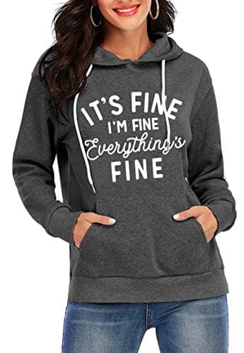 VILOVE Funny Sweatshirts for Women It‘s Fine I’m Fine Everything is Fine Shirts Inspirational T-Shirt Cute Sayings Tee Tops Dark Gray - Image 1