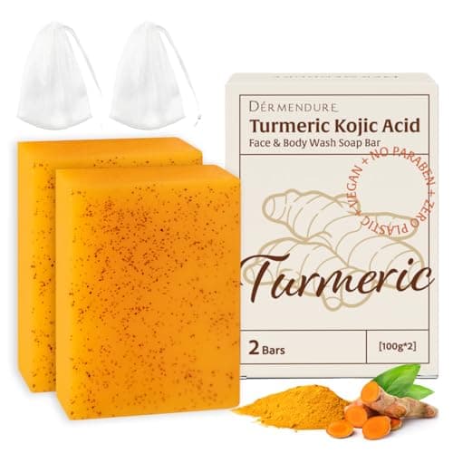Turmeric Kojic Acid Soap – Hand-made Soap, Cold Process, Dark Spot Remover for Face & Body, Skin Brightening, Even Tone, By Vitamin C, Retinol, Vitamin E, Shea Butter & Hyaluronic Acid – 2 Bars - Image 1