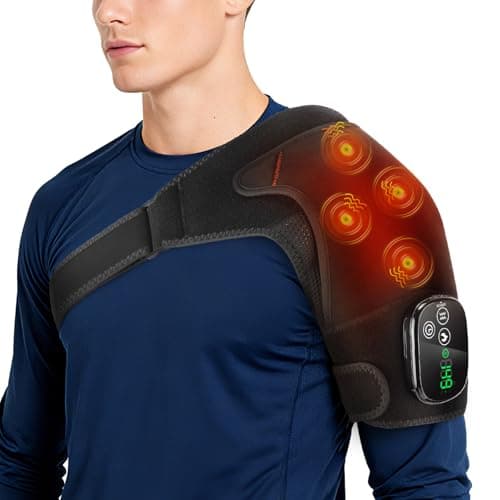 Cordless Shoulder Heating Pad with Vibration,Rotator Cuff Pain Relief Pad with 4 Motors & Larger Heating Area, 5 Heat & Vibration Modes & 3Timer, Portable Shoulder Massager (Black) - Image 1