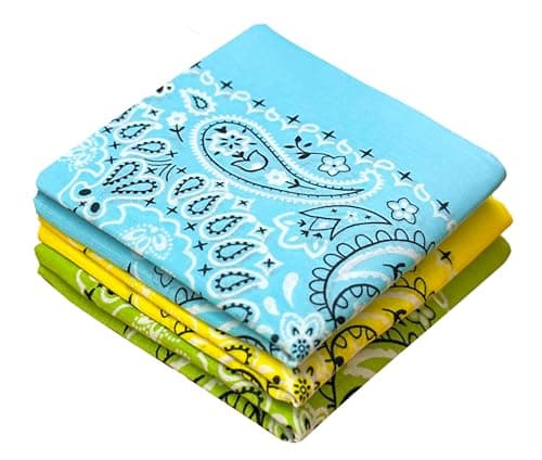 EVERY-VILLE Where EVERYone is Welcome Classic Colorful Bandana Handkrechifes for Women - 3 Pack Gift Set, 100% Cotton, 22x22 Inches, Lime Green Yellow Light Blue - Image 1