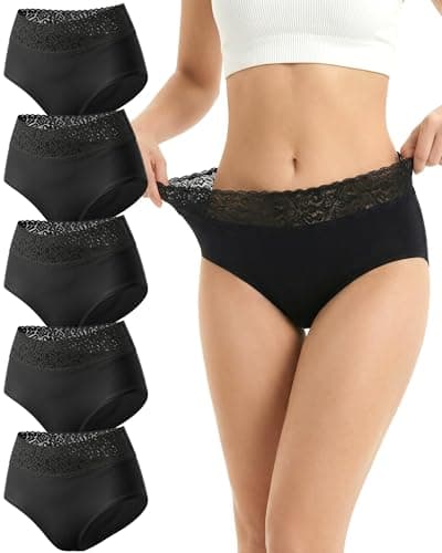 Cevapro Seamless Underwear for Women, Soft Breathable Lace Briefs, Invisible Laser Cut Panties for Women Daily Wear 5 Pack (US, Alpha, Small, Regular, Regular, Black 5)