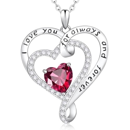925 Sterling Silver Infinity Heart Necklace for Women - July Birthstone Pendant, Adjustable Love Jewelry Gifts, Birthday Anniversary Christmas Valentines Day for Wife Mom Daughter Girlfriend - Image 1