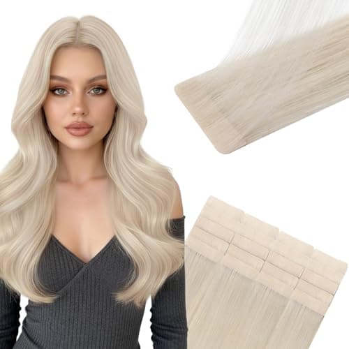 Sunny Hair Invisible Injected Tape in Hair Extensions Bleach Blonde, 24inch 20Pcs 50g Real Human Hair for Women, Hand Sewn Natural Hair Extensions for Natural Volume and Glossy Shine - Image 1