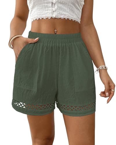 Bsubseach Womens Shorts for Women Casual Elastic Waisted 2026 Cotton Trendy Comfy Summer Shorts with Pockets Army Green XXL - Image 1