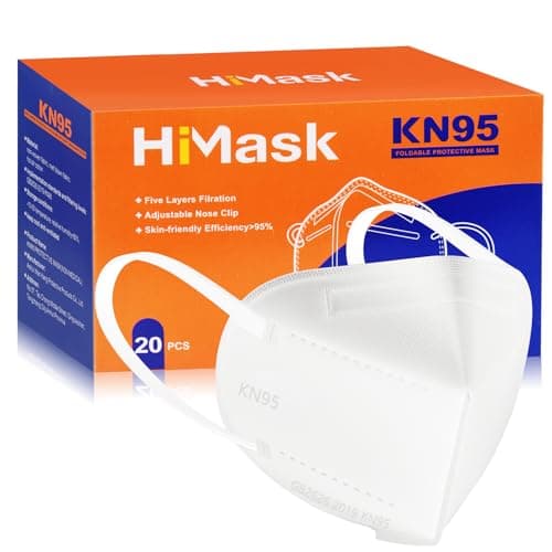 HiMask KN95 Face Masks 20 Pack Individually Wrapped 5-Layer Protection Disposable Face Mask White - Image 1