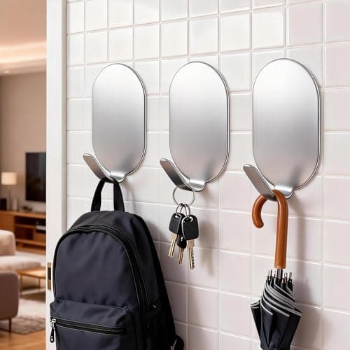 10 Pcs Metal Hooks, Adhesive Hooks for Hanging, Key Hooks, Wall Hooks, Coat Hooks, Door Hooks, Towel Holder, Picture Hanger, Command Hooks, Storage Hooks, Utility Hooks for Bathroom, Kitchen (Silver) - Image 1