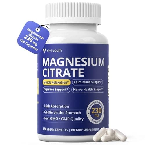 VIVI YOUTH Magnesium Citrate 230mg Capsules 120 Count, Highly Absorbable Daily Magnesium Supplement for Sleep Support, Muscle Comfort & Calm Mood, USP-Quality Ingredient, Gentle on Stomach, Non-GMO - Image 1