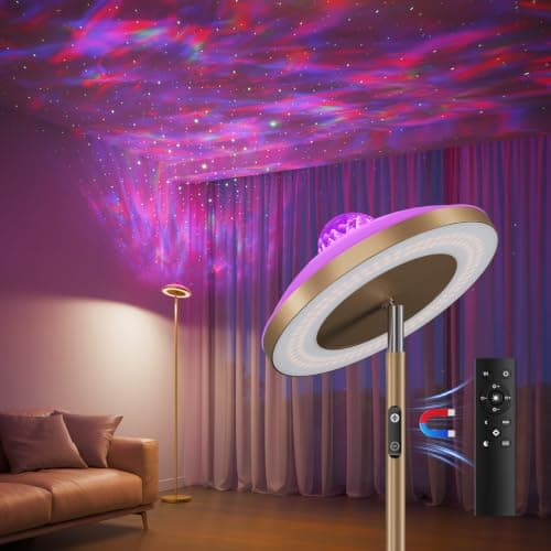 DUSKTEC 3-in-1 Floor Lamp with Galaxy Star & RGB Aurora Projector, Magnetic Remote & Touch Control, 1400lm, 3000K-6000K Tunable White, 10%-100% Dimmable for Living Room, Bedroom & Gaming Room(Gold)