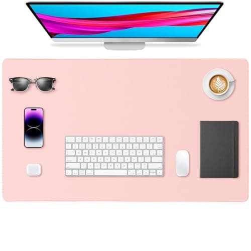 Yuwiiuuo Leather Desk Pad Protector, Office Desk Mat, Large Mouse Pad, Non-Slip PU Leather Desk Blotter, Waterproof Computer Desk Writing Pad for Office and Home (Light Pink, 23.6" x 13.7")