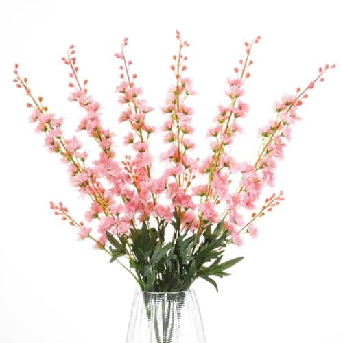 LILUYTO 6PCS Pink Delphinium Artificial Flowers, Long Stem Faux Larkspur Silk Flowers, 33.5" Bendable Fake Flowers Bouquets for Tall Vase Table Kitchen Home Offices Garden Wedding Decor - Image 1