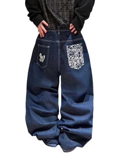 QGRSWBC Blue Jeans Men Baggy Y2k Hip Hop Wide Leg Skater Denim Pants Vintage Casual Loose Fit Long Trousers - Image 1