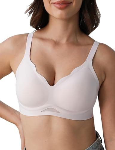 Tarbo Jelly Wireless Sleep Bras for Women No Underwire Push Up Bra Full Coverage Seamless Soft Comfortable Scalloped Mesh Supportive T-Shirt Bralette Dusty Rose 3XL - Image 1
