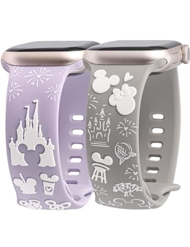 BEEXI 2 Packs Cartoon 3D Raised Band Compatible with Apple Watch Band 49/46/45/44/42mm Women Two-Tone Cute Silicone Strap for iWatch SE Series 10/9/8/7/6/5/4/3/2/1/Ultra(1/2) Lavender/Grey - Image 1