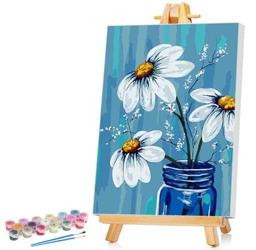 Ginkko Framed Paint by Numbers Kit for Adults Beginner & Kids Ages 8-12, Without Easel, Easy Acrylic on Canvas 8x12 inch with Paints and Brushes, Vase Flower for Home Wall Decor Gift