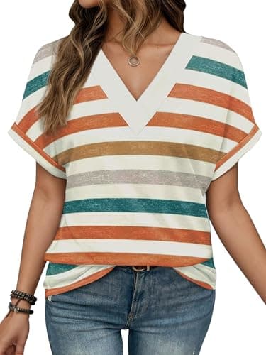 EXLURA Womens Summer Tops V Neck Outfits Clothes Short Dolman Sleeve Blouses 2025 Fashion Shirts - Image 1
