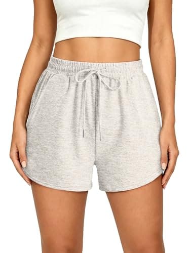 KISSMODA Heather White Womens Soft Athleisure Jogger Shorts Drawstring Elastic Pockets Beach Trip Backyard Lounging Relaxed Casual Short Bottoms Griege XS - Image 1