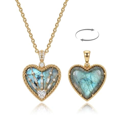 Fettero Gold Heart Necklace for Women, 14K Gold Plated Charm Necklaces Double Sided Love Heart Pendant Gold Necklace for Mom Wife Valentines' Day Jewelry - Image 1