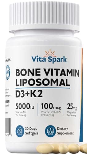 Vita Spark Vitamin D3 K2 - Liposomal Bone Vitamins Supplement, 5000IU D3, 100mcg K2 MK7 & Magnesium for Women and Men | Supports Bone, Teeth, Heart, Immune and Vascular Health*, 30 Days Mini Softgels - Image 1