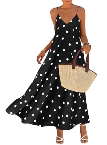 KIRUNDO Polka Dot Dress for Women Summer 2026 Sleeveless Spaghetti Strap Beach Vacation Cruise Boho Long Flowy Maxi Dresses(Black, Small) - Image 1
