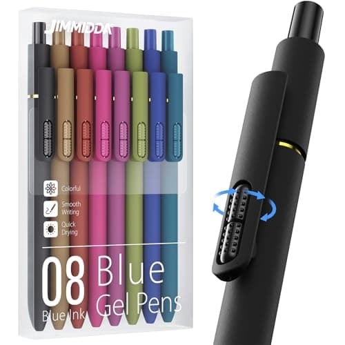 JIMMIDDA 8Pcs Blue Gel Pens - 0.7mm Medium Point Blue Ink Pens | Smooth Writing - Quick Drying Retractable Pen for Men Women (Vintage - 8Pcs) - Image 1