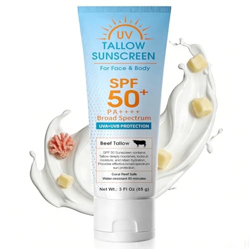 Beef Tallow Sunscreen SPF 50: Mineral Non-Nano Zinc Oxide Sunblock, Non-Greasy & Instant Protection for Face, Reef-Safe for Beach, Running & Sports, 3 Fl Oz (85g) - Image 1