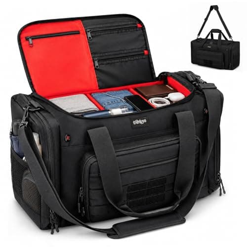 TRENLUVA Tactical Gym Bags for Men, Travel Duffle Bag with Dividers, Red - Image 1