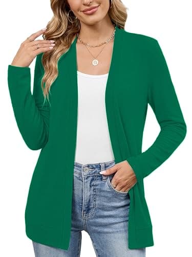 Heymoments Cardigan Sweaters for Women Trendy Green Small Open Front Long Sleeve Loose V Neck Ladies Summer Shrugs Causal Girls Bolero Soft Spring Fall Winter Tops Knitted Coat - Image 1