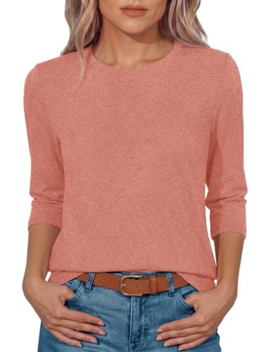 GAYHAY Coral Pink Shirts for Women 3/4 Sleeve Tops Casual Spring Outfits 2026 Trendy Crew Neck T-Shirts Summer Clothes - Image 1